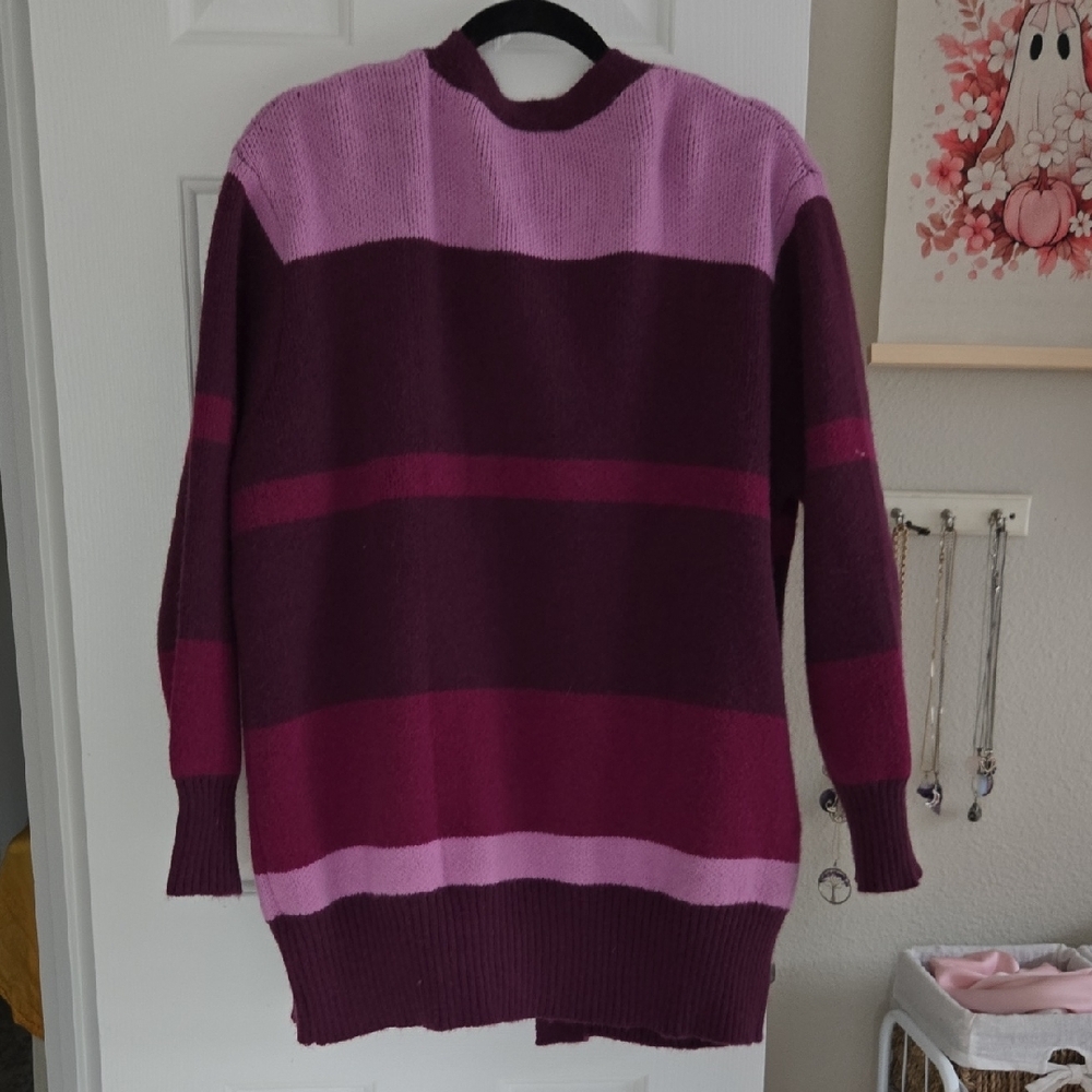 LuLaRoe Women's Peyton Cardigan - Deep Purple and Pinkish Stripes--XL - Picture 7 of 8